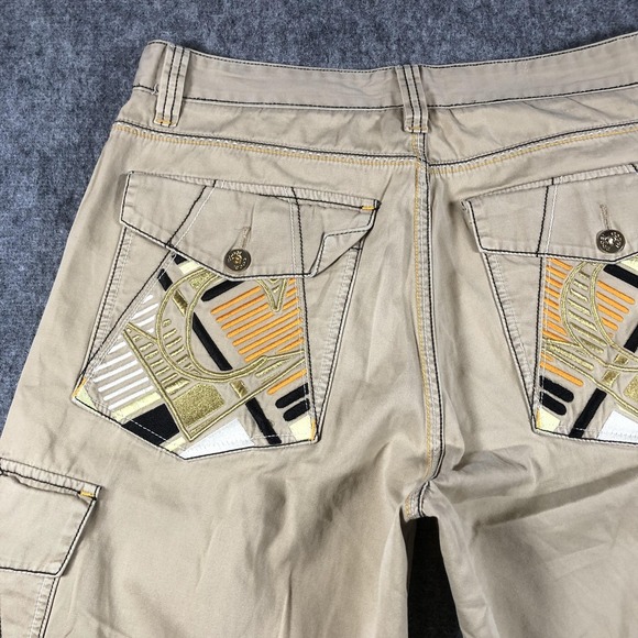 COOGI Cargo Shorts Mens 38 Beige Embroidered Drawstring Hip Hop Streetwear Y2K - Picture 13 of 16